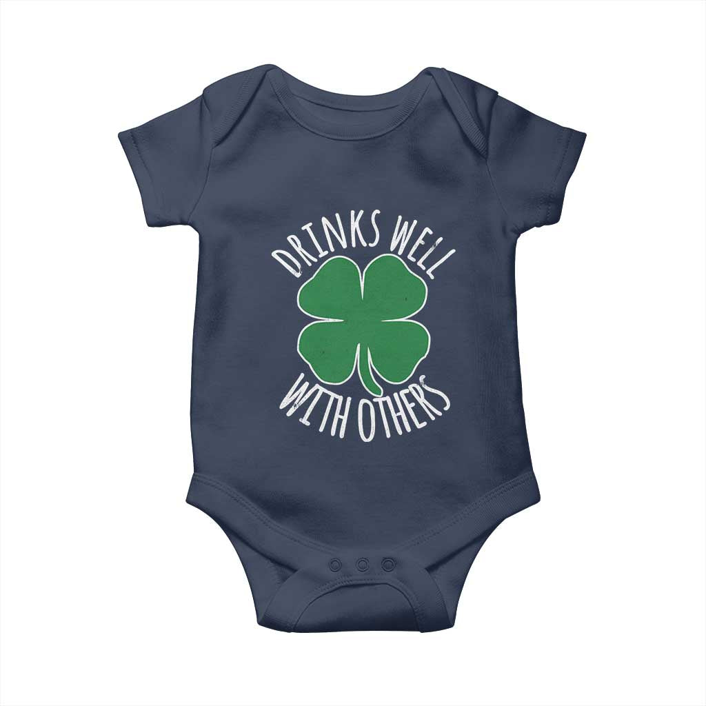 Funny St Patricks Day Drinking Baby Onesie Drinks Well With Others Drunk Beer Lucky Shamrock TS02 Navy Print Your Wear