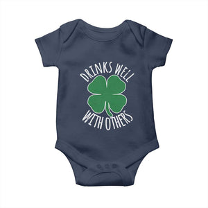 Funny St Patricks Day Drinking Baby Onesie Drinks Well With Others Drunk Beer Lucky Shamrock TS02 Navy Print Your Wear
