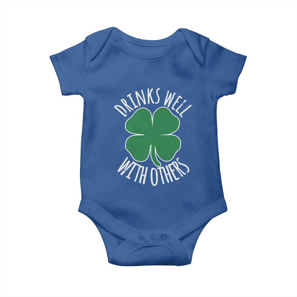 Funny St Patricks Day Drinking Baby Onesie Drinks Well With Others Drunk Beer Lucky Shamrock TS02 Royal Blue Print Your Wear