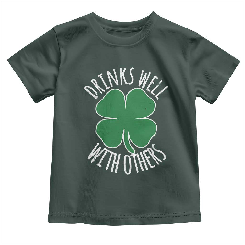 Funny St Patricks Day Drinking Toddler T Shirt Drinks Well With Others Drunk Beer Lucky Shamrock TS02 Dark Forest Green Print Your Wear