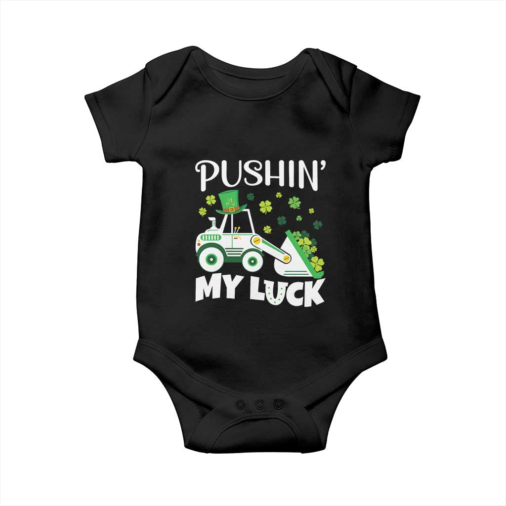 St Patricks Day Boys Truck Baby Onesie Pushing My Luck Tractor Toy Lover TS02 Black Print Your Wear