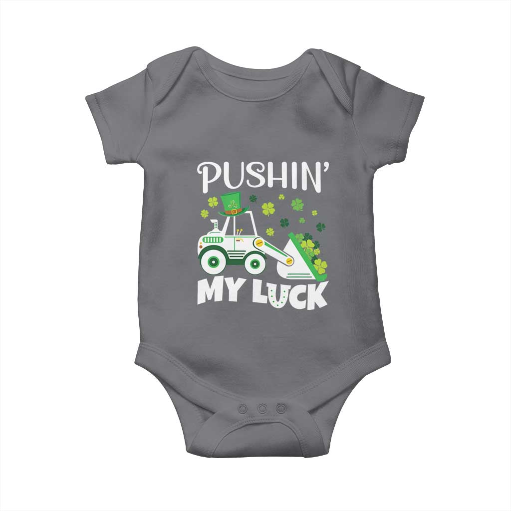 St Patricks Day Boys Truck Baby Onesie Pushing My Luck Tractor Toy Lover TS02 Charcoal Print Your Wear