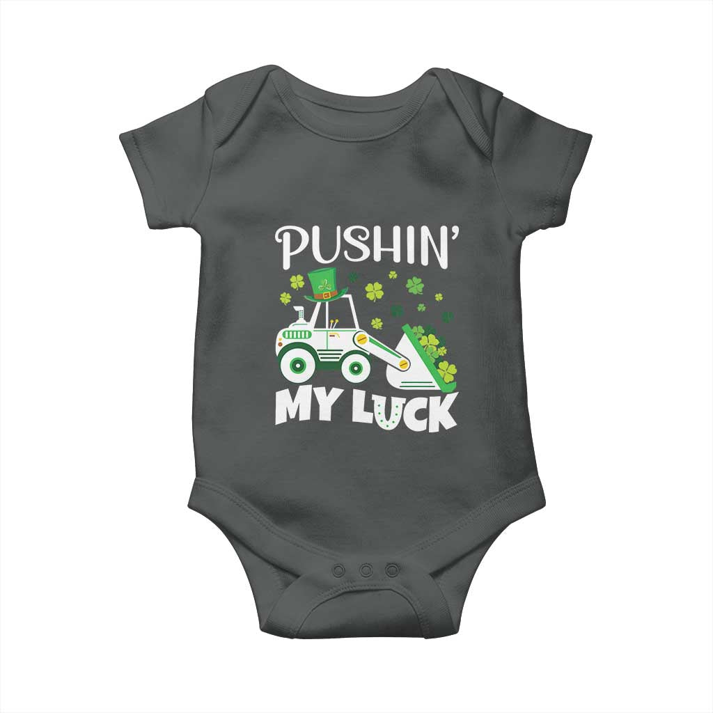 St Patricks Day Boys Truck Baby Onesie Pushing My Luck Tractor Toy Lover TS02 Dark Heather Print Your Wear