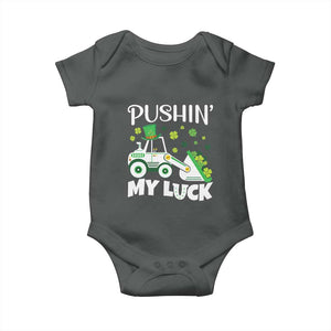 St Patricks Day Boys Truck Baby Onesie Pushing My Luck Tractor Toy Lover TS02 Dark Heather Print Your Wear