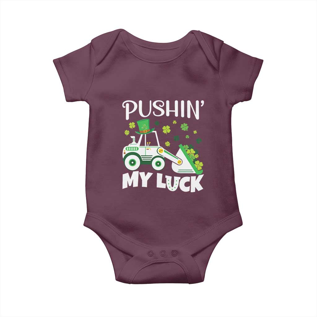 St Patricks Day Boys Truck Baby Onesie Pushing My Luck Tractor Toy Lover TS02 Maroon Print Your Wear