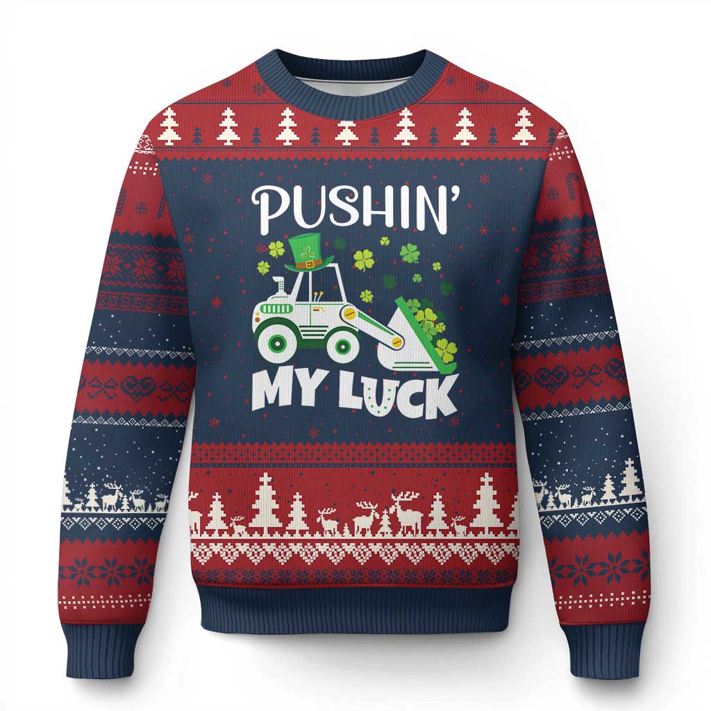 St Patricks Day Boys Truck Ugly Christmas Sweater Pushing My Luck Tractor Toy Lover TS02 Navy Red Print Your Wear