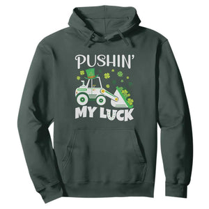 St Patricks Day Boys Truck Hoodie Pushing My Luck Tractor Toy Lover TS02 Dark Forest Green Print Your Wear