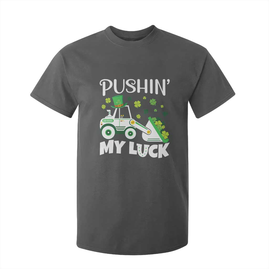 St Patricks Day Boys Truck T Shirt For Kid Pushing My Luck Tractor Toy Lover TS02 Dark Heather Print Your Wear