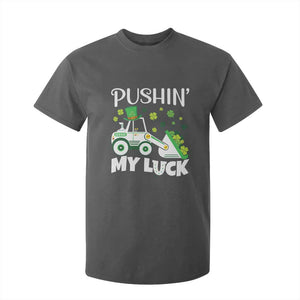 St Patricks Day Boys Truck T Shirt For Kid Pushing My Luck Tractor Toy Lover TS02 Dark Heather Print Your Wear