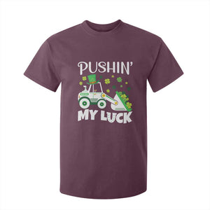 St Patricks Day Boys Truck T Shirt For Kid Pushing My Luck Tractor Toy Lover TS02 Maroon Print Your Wear