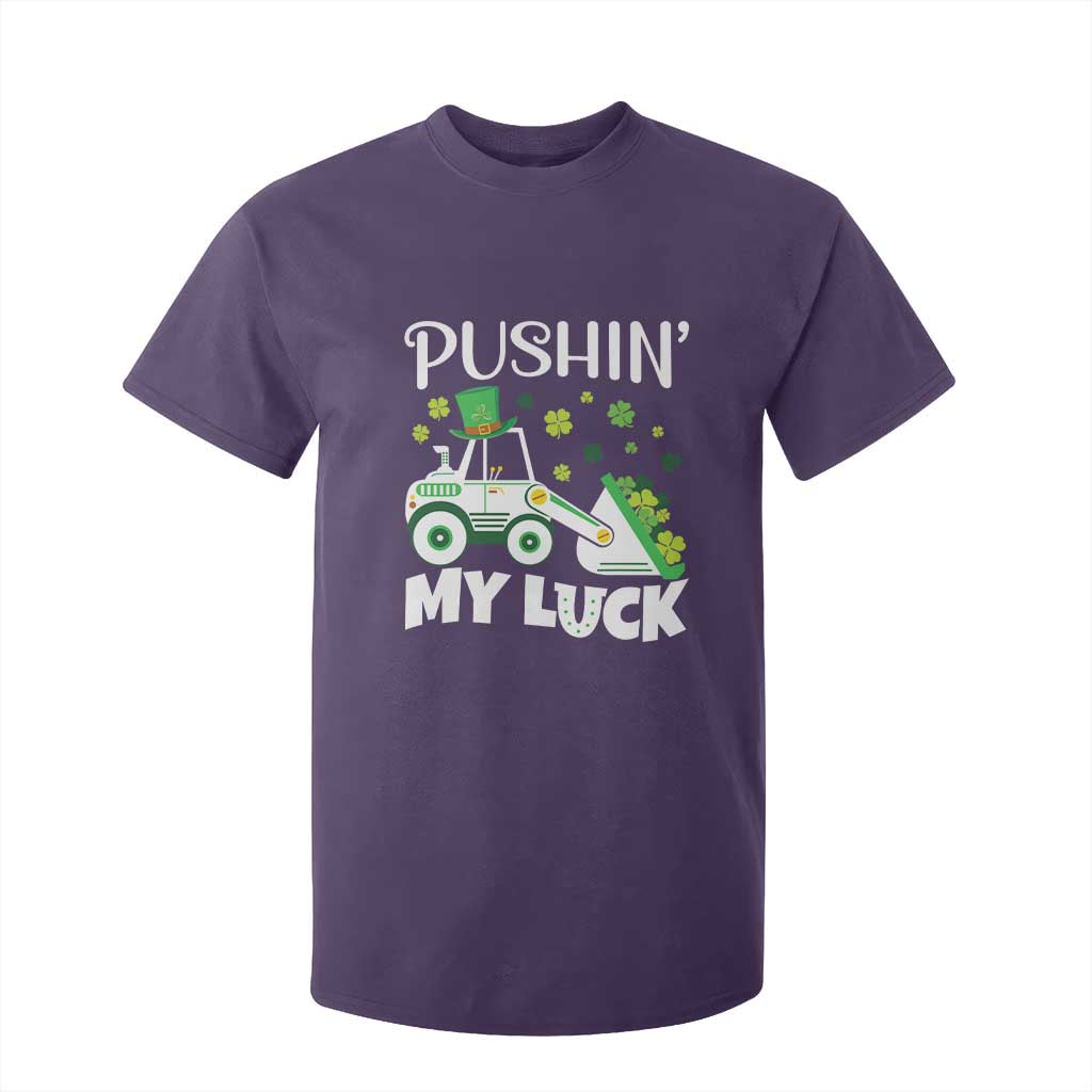 St Patricks Day Boys Truck T Shirt For Kid Pushing My Luck Tractor Toy Lover TS02 Purple Print Your Wear