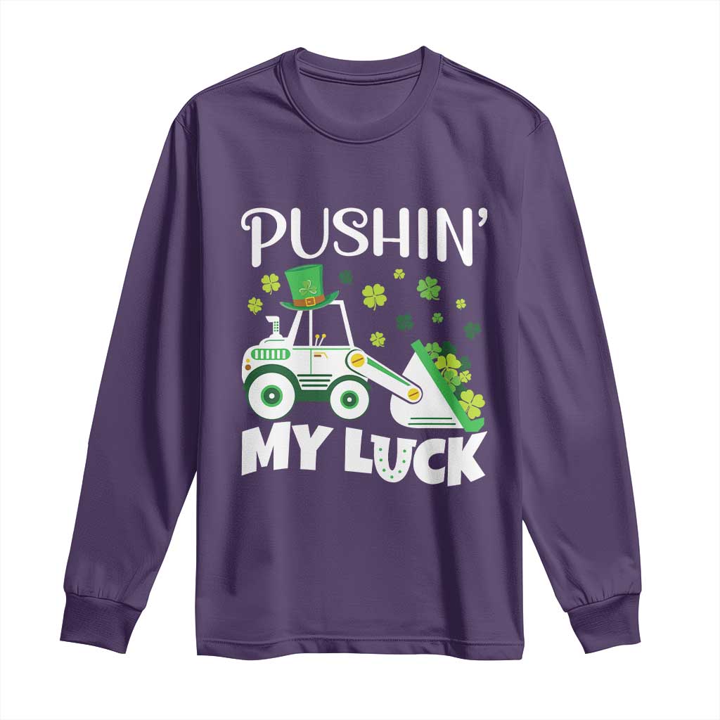 St Patricks Day Boys Truck Long Sleeve Shirt Pushing My Luck Tractor Toy Lover TS02 Purple Print Your Wear