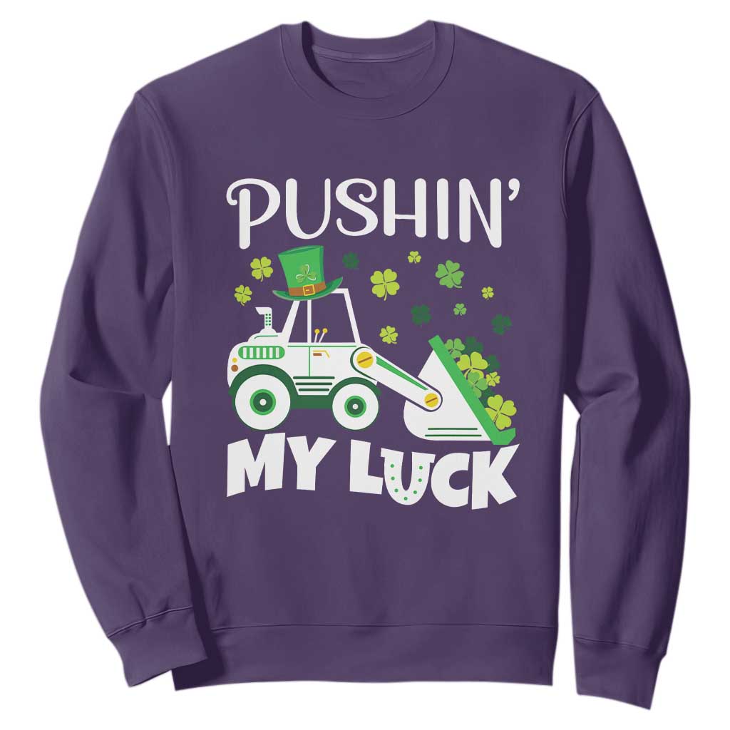 St Patricks Day Boys Truck Sweatshirt Pushing My Luck Tractor Toy Lover TS02 Purple Print Your Wear