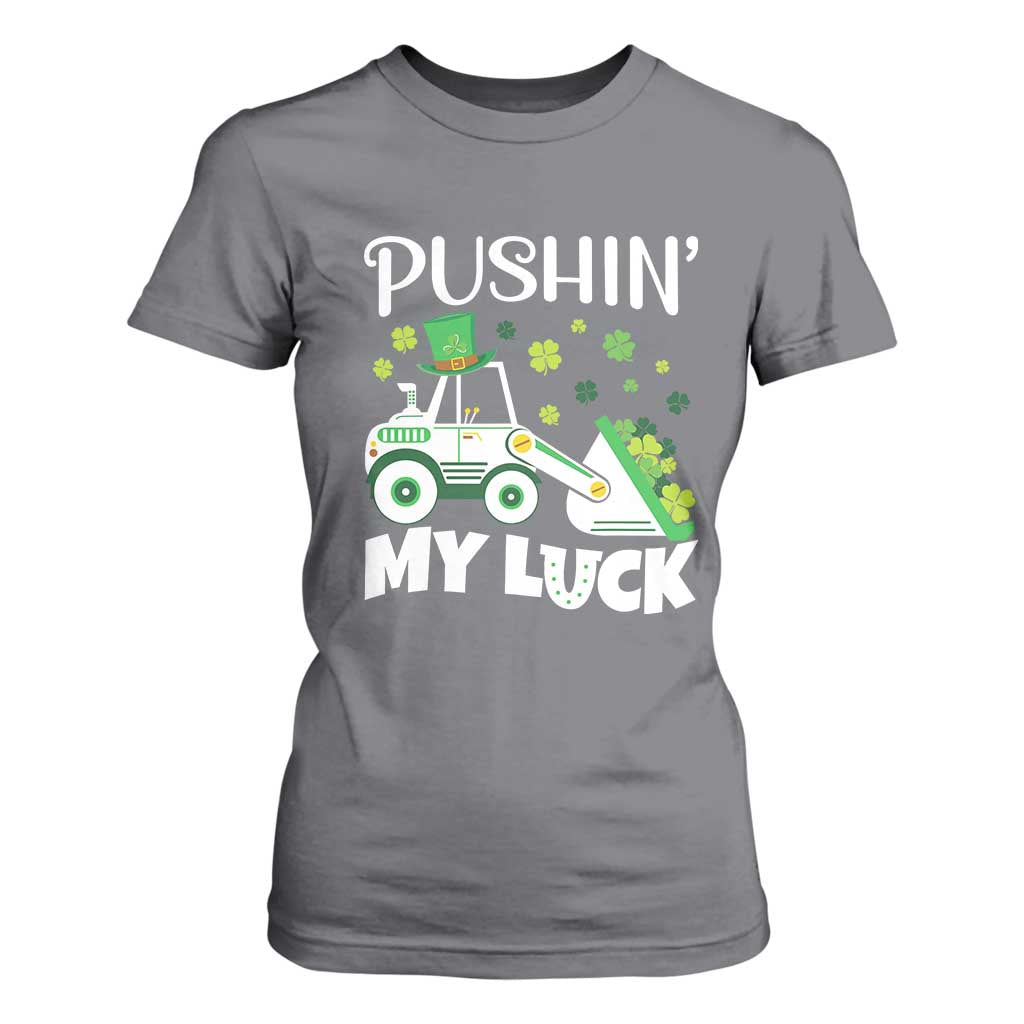St Patricks Day Boys Truck T Shirt For Women Pushing My Luck Tractor Toy Lover TS02 Charcoal Print Your Wear