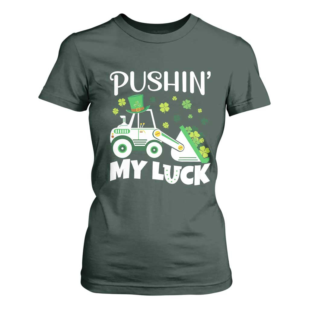 St Patricks Day Boys Truck T Shirt For Women Pushing My Luck Tractor Toy Lover TS02 Dark Forest Green Print Your Wear