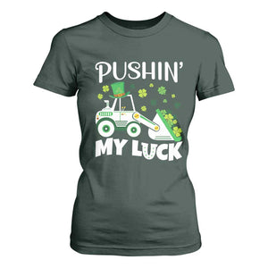 St Patricks Day Boys Truck T Shirt For Women Pushing My Luck Tractor Toy Lover TS02 Dark Forest Green Print Your Wear