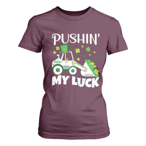 St Patricks Day Boys Truck T Shirt For Women Pushing My Luck Tractor Toy Lover TS02 Maroon Print Your Wear