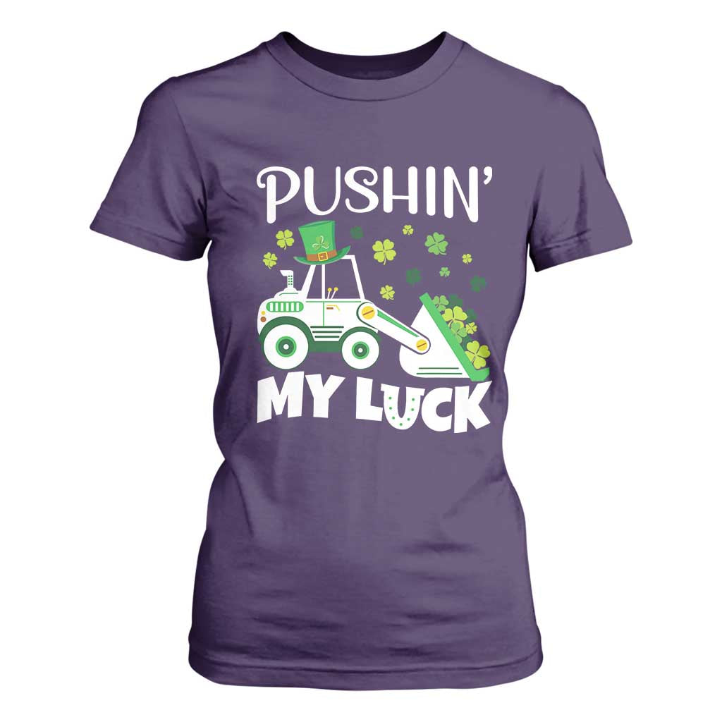 St Patricks Day Boys Truck T Shirt For Women Pushing My Luck Tractor Toy Lover TS02 Purple Print Your Wear
