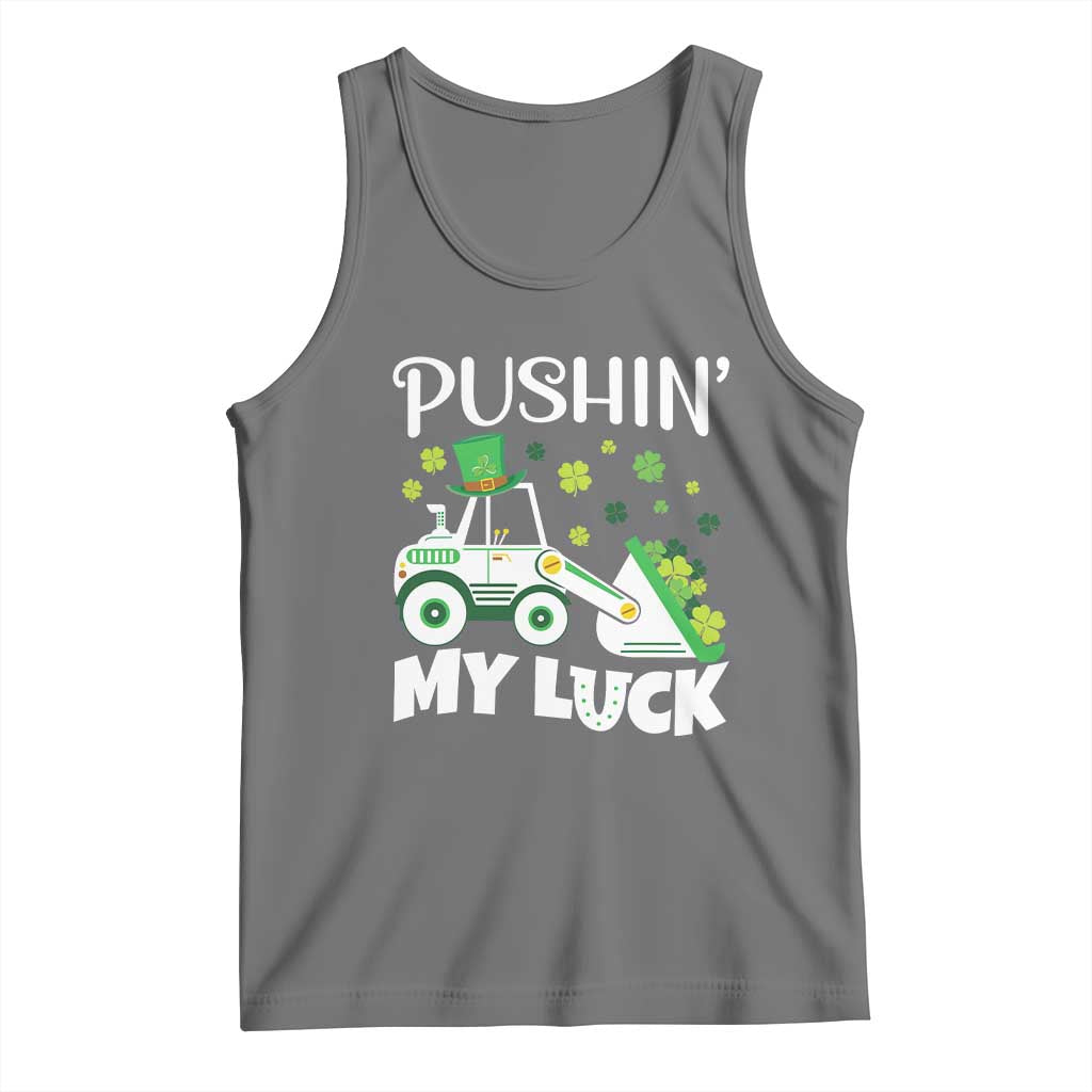 St Patricks Day Boys Truck Tank Top Pushing My Luck Tractor Toy Lover TS02 Black Heather Print Your Wear