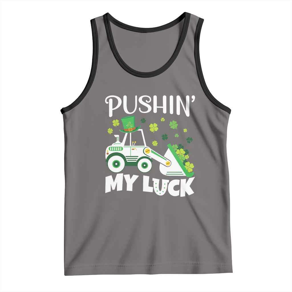 St Patricks Day Boys Truck Tank Top Pushing My Luck Tractor Toy Lover TS02 Deep Heather Black Print Your Wear