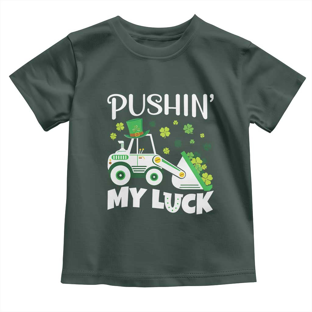 St Patricks Day Boys Truck Toddler T Shirt Pushing My Luck Tractor Toy Lover TS02 Dark Forest Green Print Your Wear