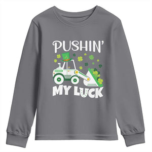 St Patricks Day Boys Truck Youth Sweatshirt Pushing My Luck Tractor Toy Lover TS02 Charcoal Print Your Wear
