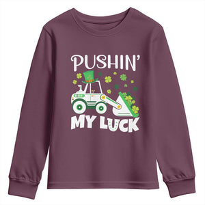 St Patricks Day Boys Truck Youth Sweatshirt Pushing My Luck Tractor Toy Lover TS02 Maroon Print Your Wear