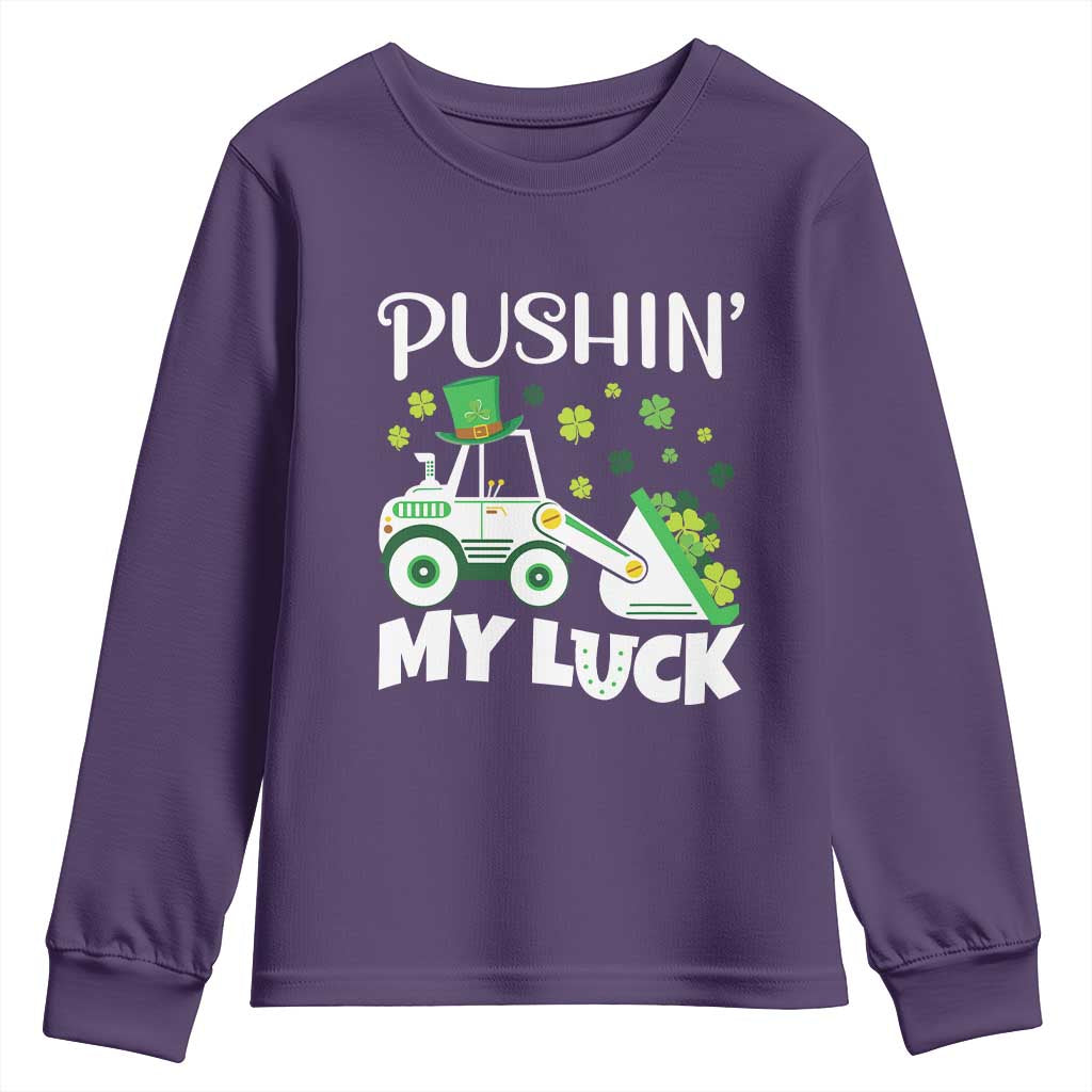 St Patricks Day Boys Truck Youth Sweatshirt Pushing My Luck Tractor Toy Lover TS02 Purple Print Your Wear