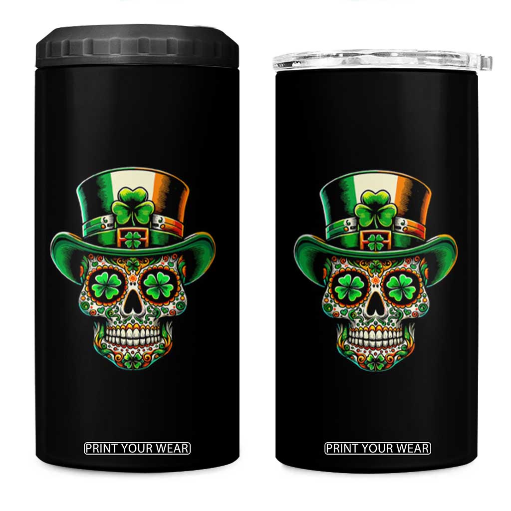 San Patties Irish Sugar Skull 4 in 1 Can Cooler Tumbler St Patricks Day Of The Dead TS02 One Size: 16 oz Black Print Your Wear
