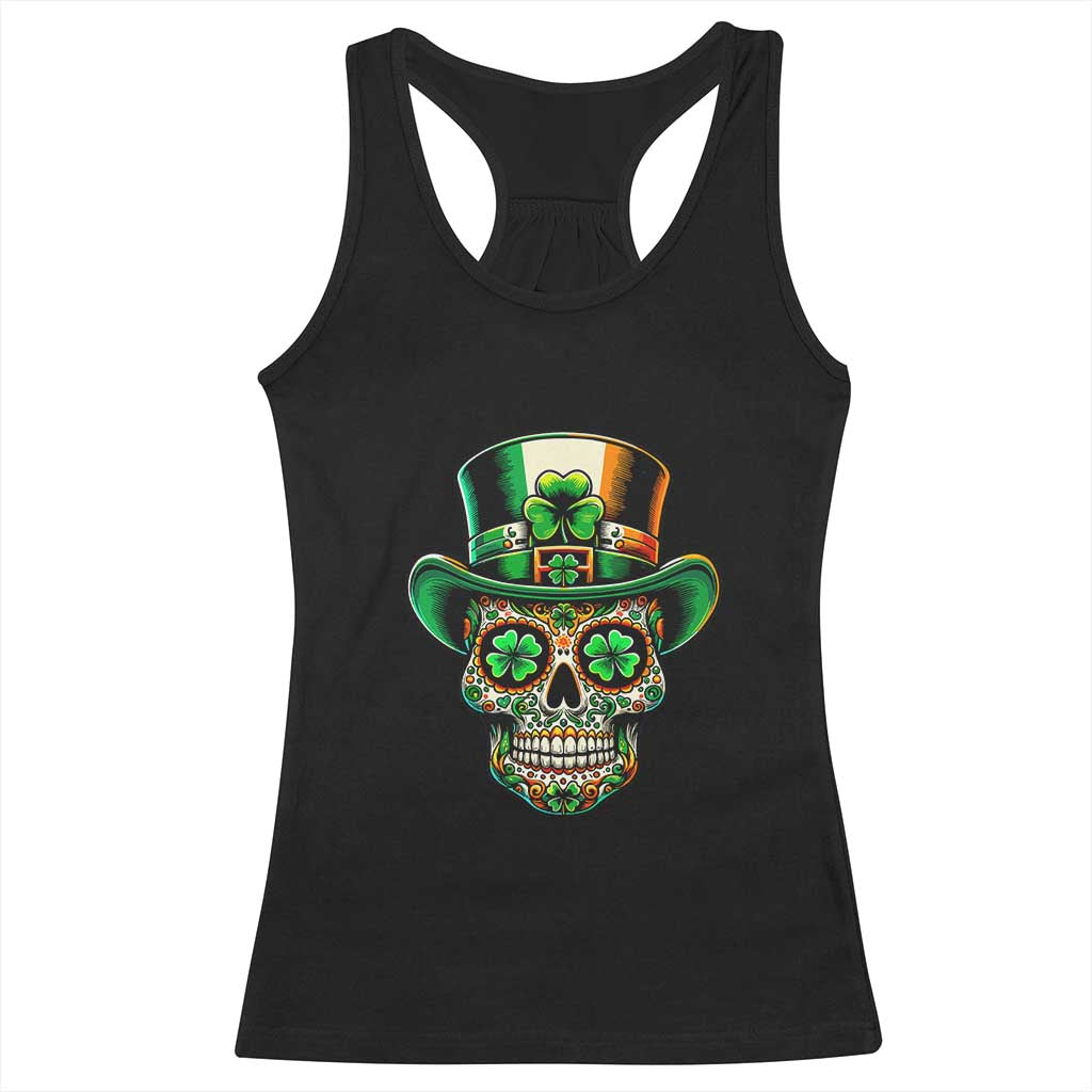San Patties Irish Sugar Skull Racerback Tank Top St Patricks Day Of The Dead TS02 Black Print Your Wear