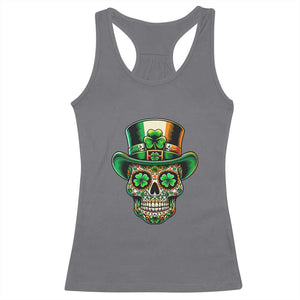 San Patties Irish Sugar Skull Racerback Tank Top St Patricks Day Of The Dead TS02 Charcoal Print Your Wear