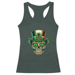 San Patties Irish Sugar Skull Racerback Tank Top St Patricks Day Of The Dead TS02 Dark Forest Green Print Your Wear