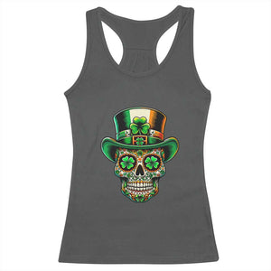 San Patties Irish Sugar Skull Racerback Tank Top St Patricks Day Of The Dead TS02 Dark Heather Print Your Wear