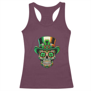 San Patties Irish Sugar Skull Racerback Tank Top St Patricks Day Of The Dead TS02 Maroon Print Your Wear