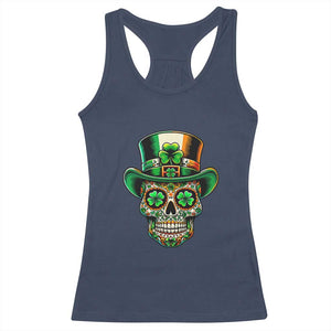 San Patties Irish Sugar Skull Racerback Tank Top St Patricks Day Of The Dead TS02 Navy Print Your Wear