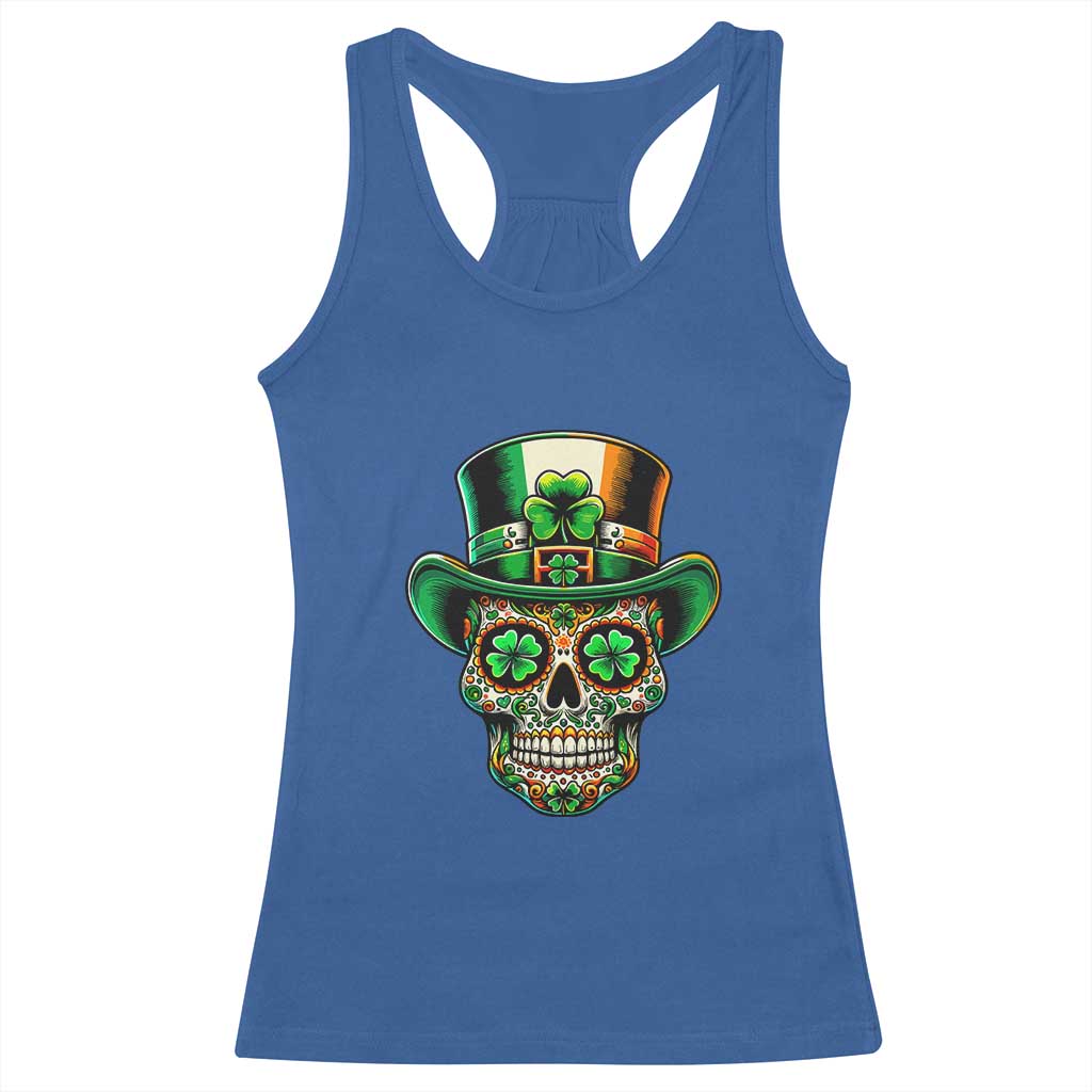 San Patties Irish Sugar Skull Racerback Tank Top St Patricks Day Of The Dead TS02 Royal Blue Print Your Wear
