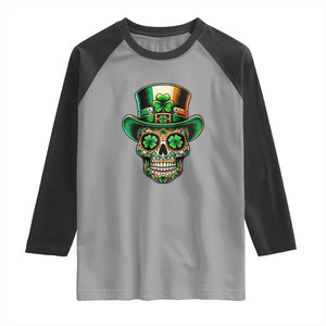 San Patties Irish Sugar Skull Raglan Shirt St Patricks Day Of The Dead TS02 Sport Gray Black Print Your Wear