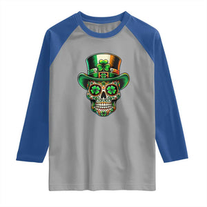 San Patties Irish Sugar Skull Raglan Shirt St Patricks Day Of The Dead TS02 Sport Gray Royal Print Your Wear