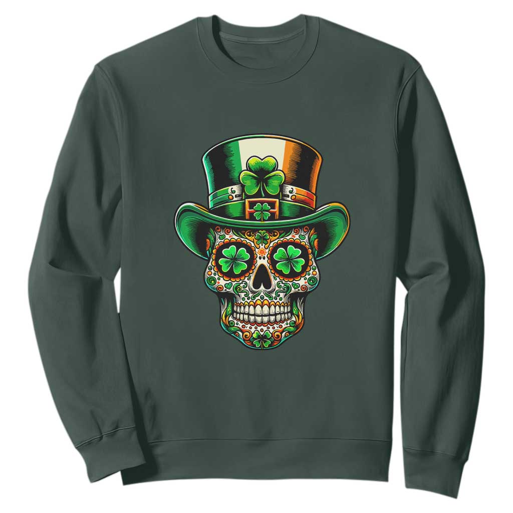 San Patties Irish Sugar Skull Sweatshirt St Patricks Day Of The Dead TS02 Dark Forest Green Print Your Wear