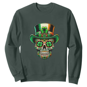 San Patties Irish Sugar Skull Sweatshirt St Patricks Day Of The Dead TS02 Dark Forest Green Print Your Wear