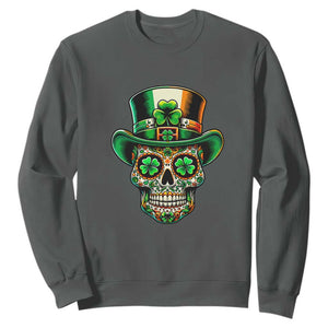 San Patties Irish Sugar Skull Sweatshirt St Patricks Day Of The Dead TS02 Dark Heather Print Your Wear