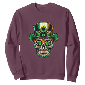 San Patties Irish Sugar Skull Sweatshirt St Patricks Day Of The Dead TS02 Maroon Print Your Wear
