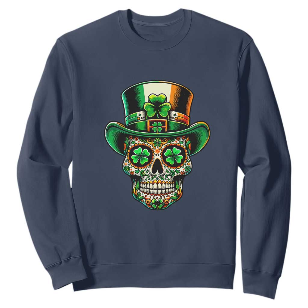 San Patties Irish Sugar Skull Sweatshirt St Patricks Day Of The Dead TS02 Navy Print Your Wear