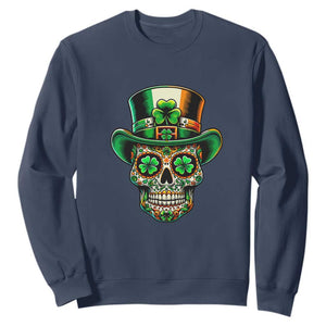 San Patties Irish Sugar Skull Sweatshirt St Patricks Day Of The Dead TS02 Navy Print Your Wear