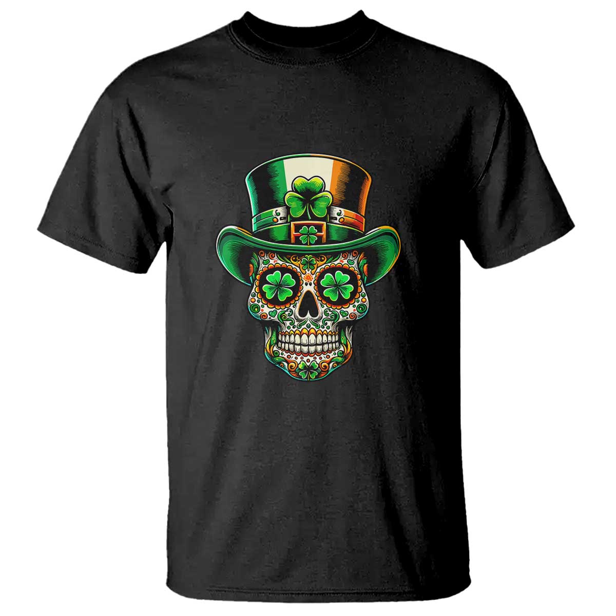 San Patties Irish Sugar Skull T Shirt St Patricks Day Of The Dead TS02 Black Print Your Wear