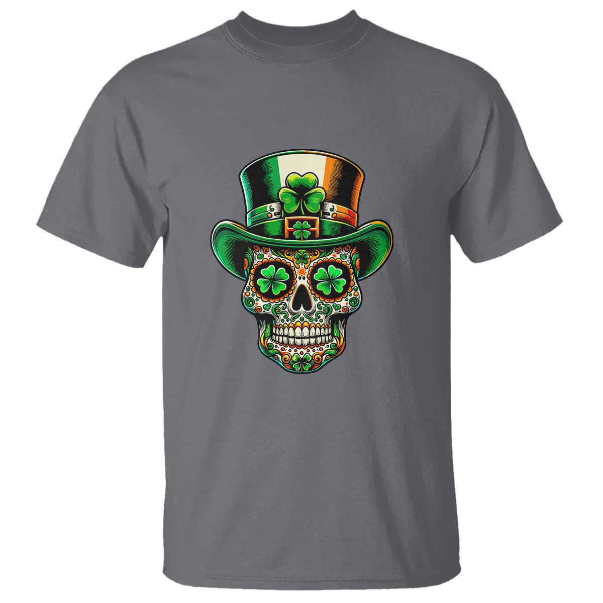 San Patties Irish Sugar Skull T Shirt St Patricks Day Of The Dead TS02 Charcoal Print Your Wear