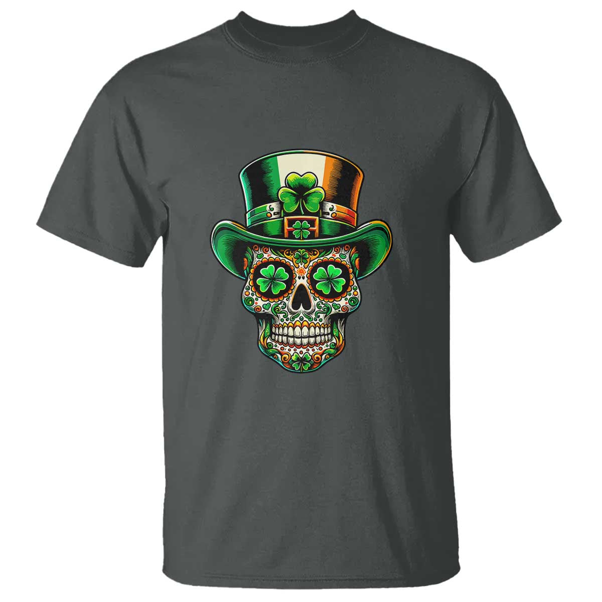 San Patties Irish Sugar Skull T Shirt St Patricks Day Of The Dead TS02 Dark Heather Print Your Wear