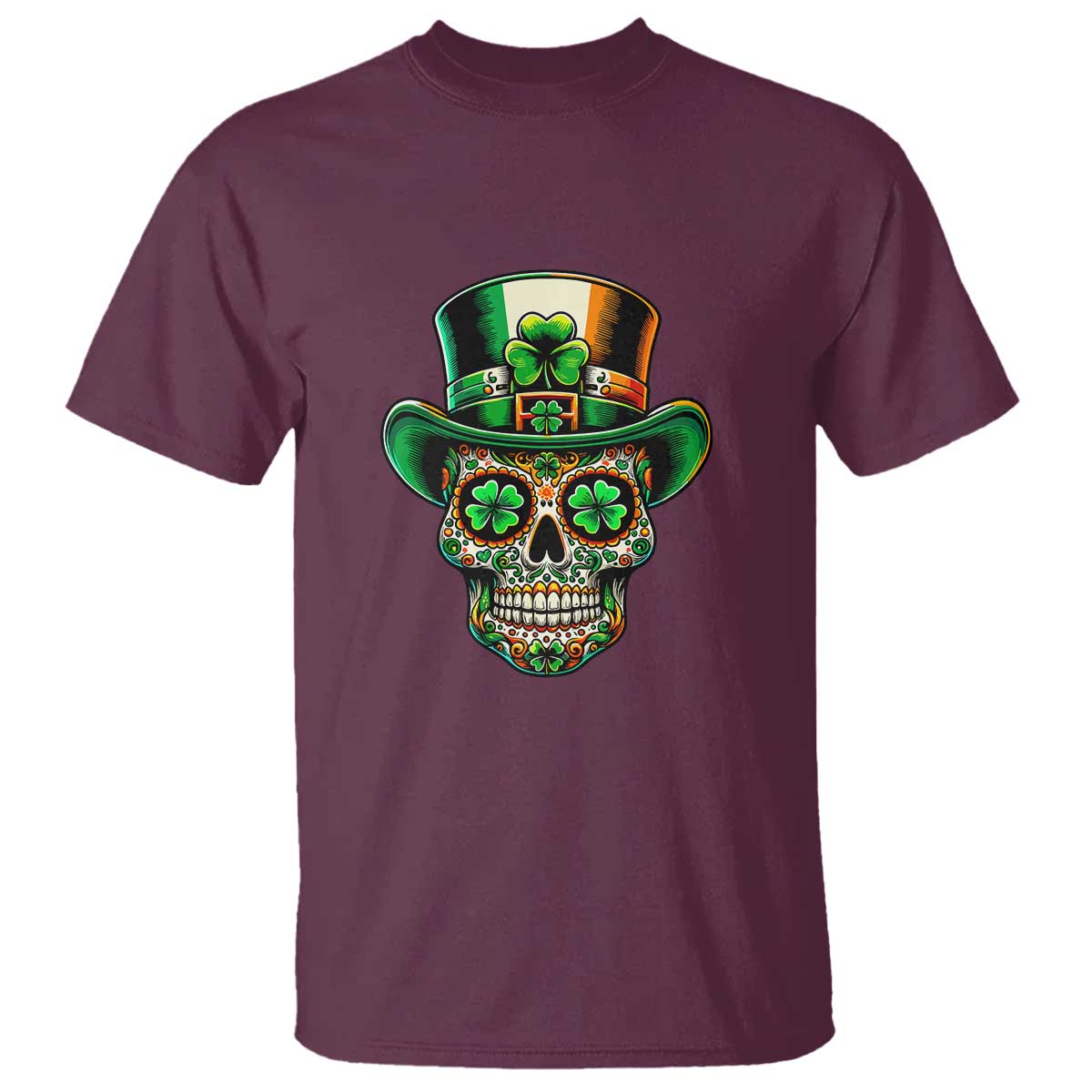 San Patties Irish Sugar Skull T Shirt St Patricks Day Of The Dead TS02 Maroon Print Your Wear