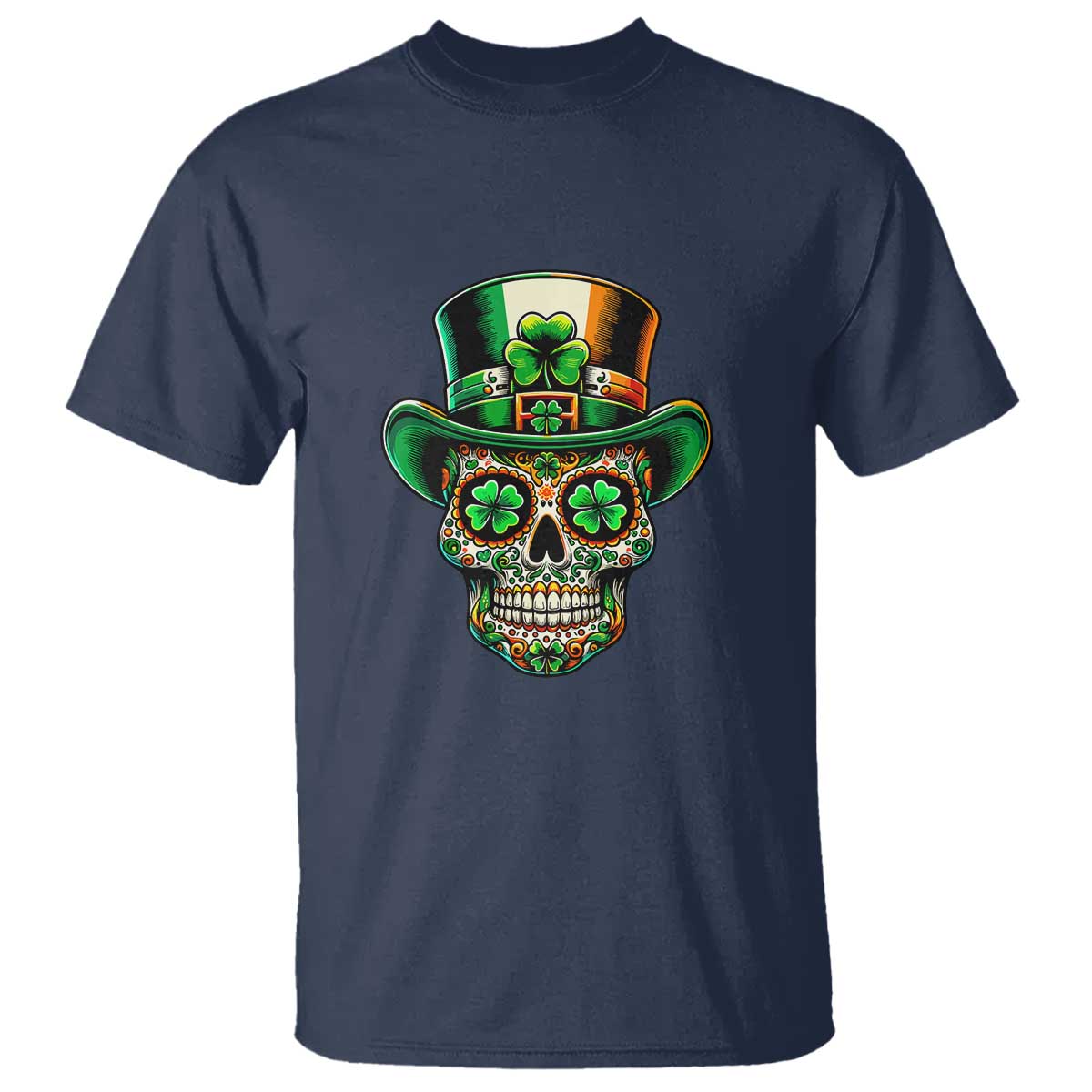 San Patties Irish Sugar Skull T Shirt St Patricks Day Of The Dead TS02 Navy Print Your Wear
