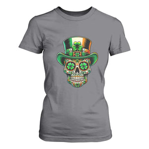 San Patties Irish Sugar Skull T Shirt For Women St Patricks Day Of The Dead TS02 Charcoal Print Your Wear